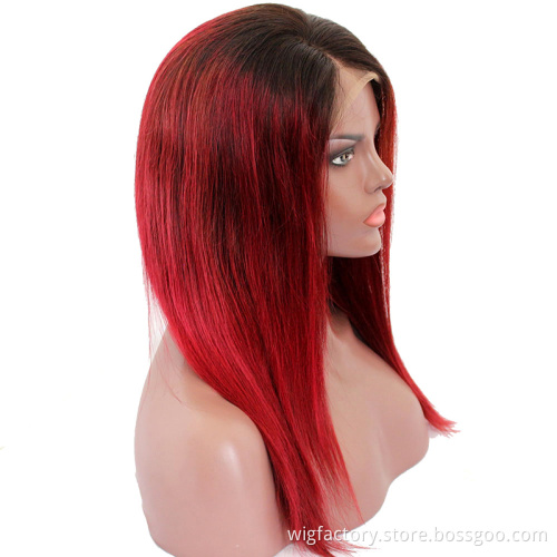Long Straight Wine Red Human Hair Wigs,13*4*1 Red Wigs Human Hair,Remy Red Human Hair Lace Front Wig